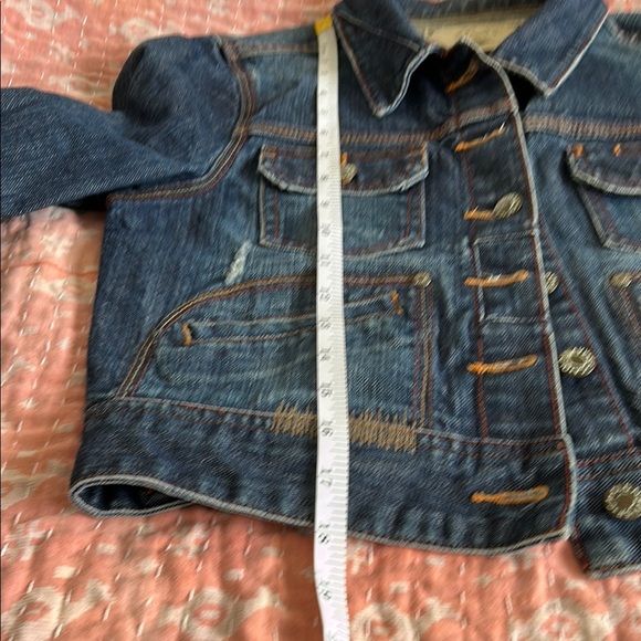 Y2K Special Edition Old Navy Women's Blue Denim Jacket cropped leather cuff med - Picture 14 of 14